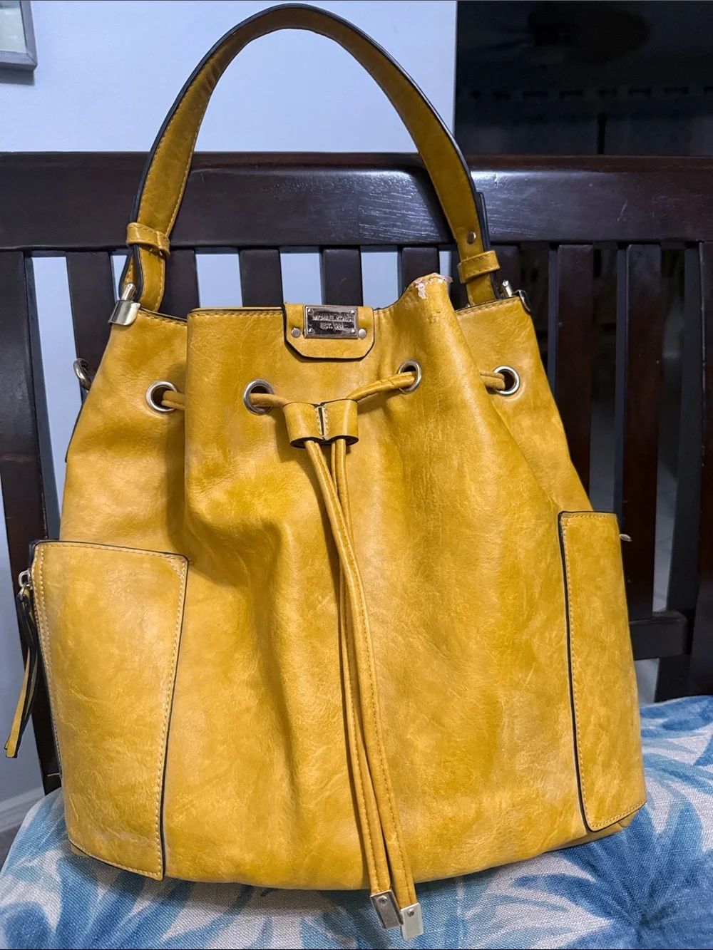 Michael Kors Mustard Yellow Drawstring Shoulder Tote